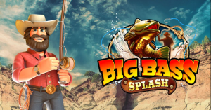 Cena do jogo Big Bass Splash com peixes e símbolos de pesca.